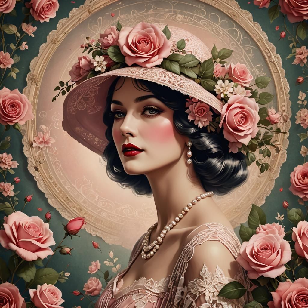 1930s Woman in Rose Hat Digital Painting
