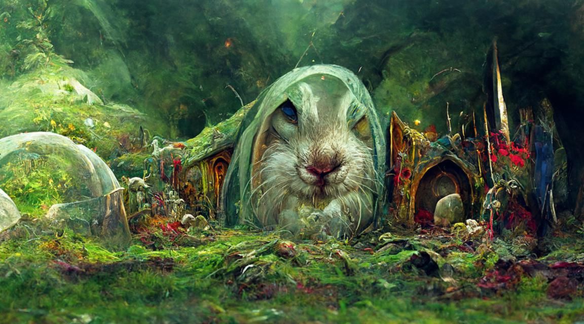 Medieval Rabbit Burrow in Sinister Fantasy Style