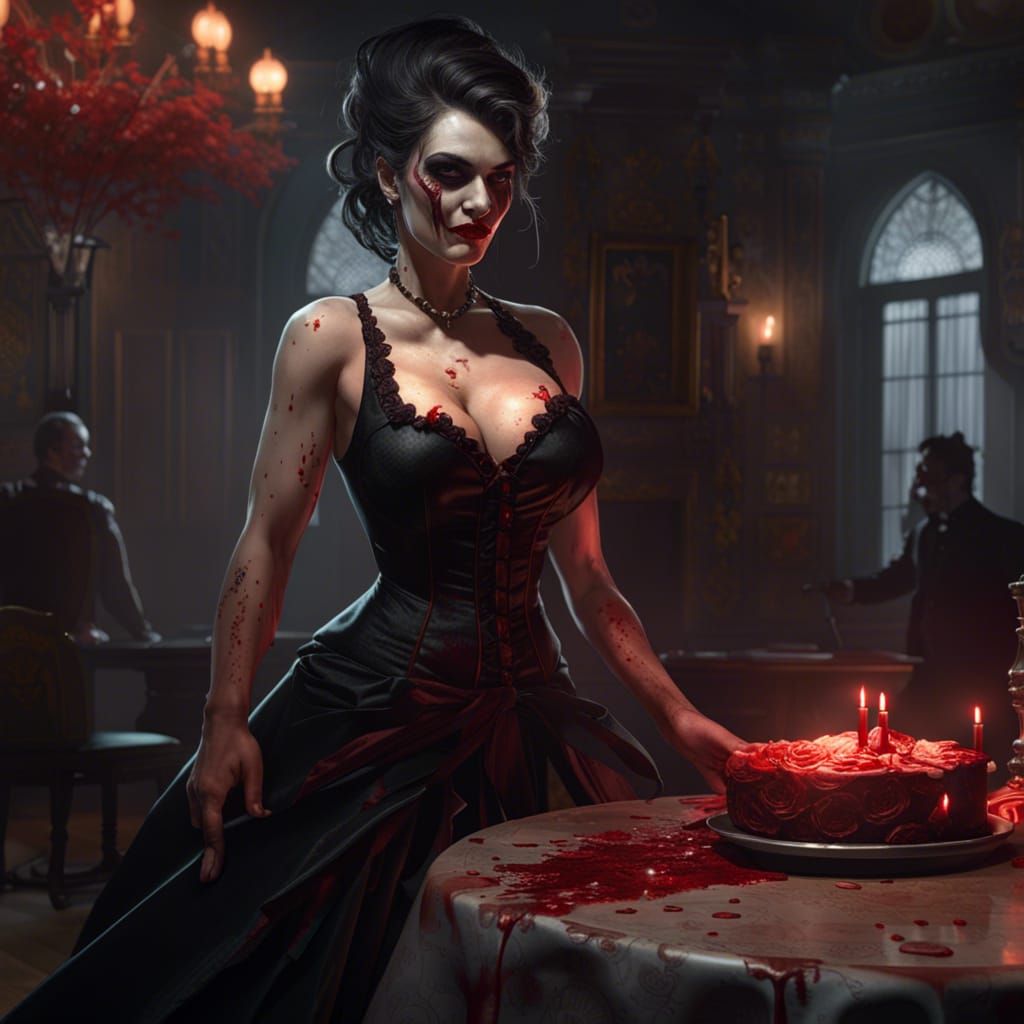 Vampire Pinup in Victorian Gown, Dark Fantasy Art