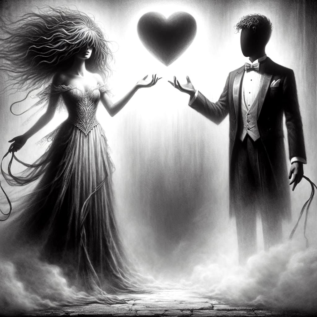 Ethereal Monochromatic Couple in Chalk Art