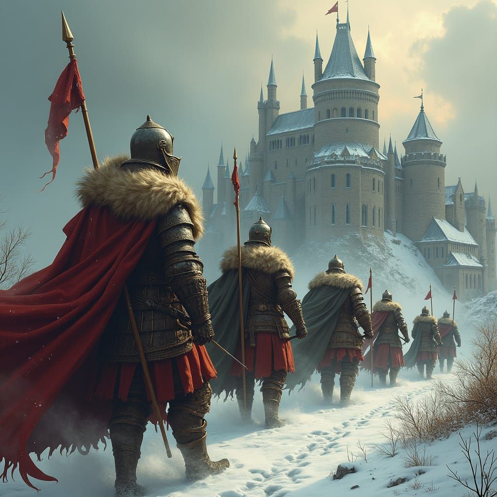 Medieval Warriors Storming Gothic Castle in Epic Style