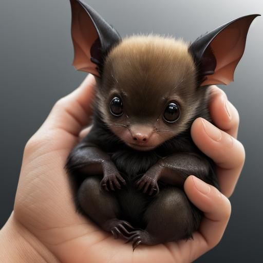 Baby Bat in Woman's Hands: Wildlife Illustration