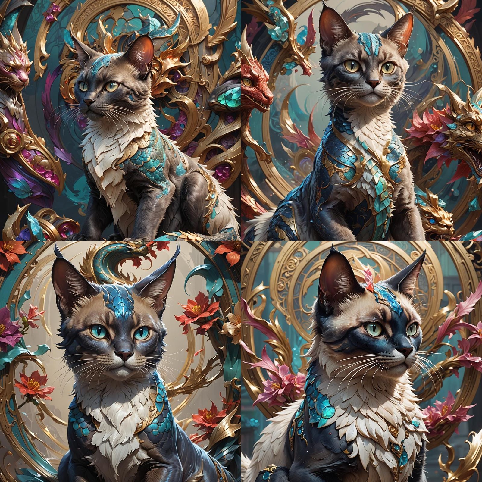 Dragon Siamese Cat Portrait in Hyperdetailed Digital Art