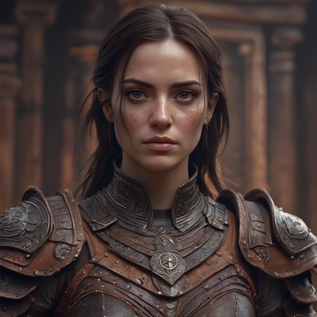 Mystic Warrior Portrait in Ancient Library, Cinematic Art