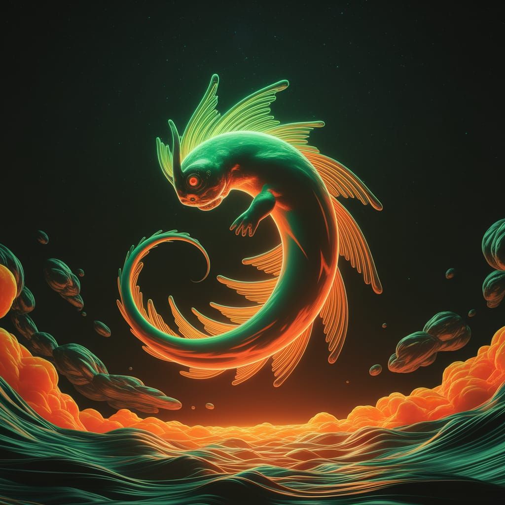 Ethereal Neon Creature in Starry Night Sky