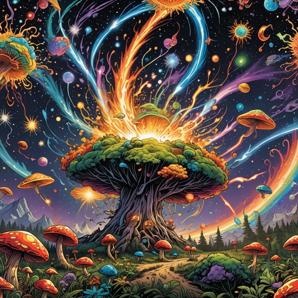 Exploding Stars with Rainbow Lightning: Comic Book Art