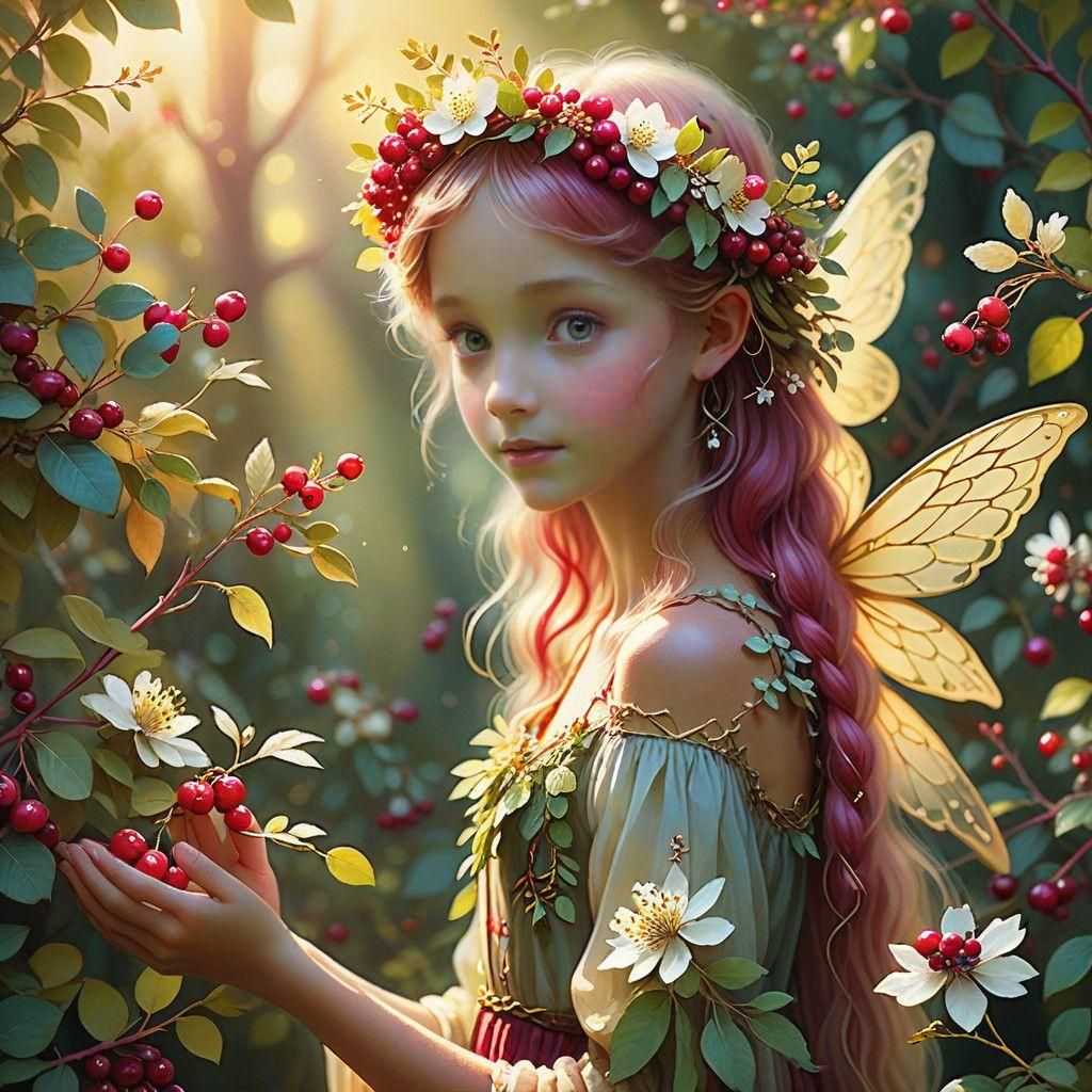 Fairy Amidst Cranberry Bush