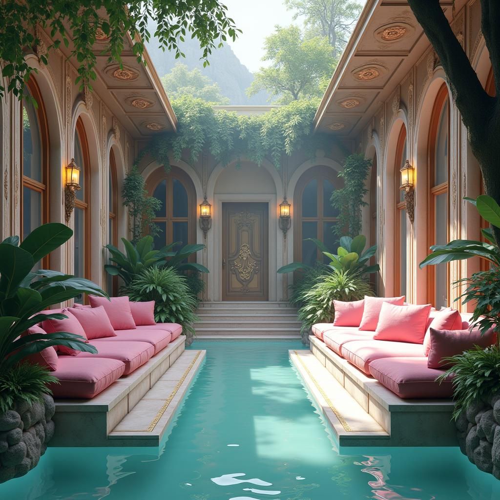 Mystical Mansion with Pink Cushions, Fantasy Concept Art