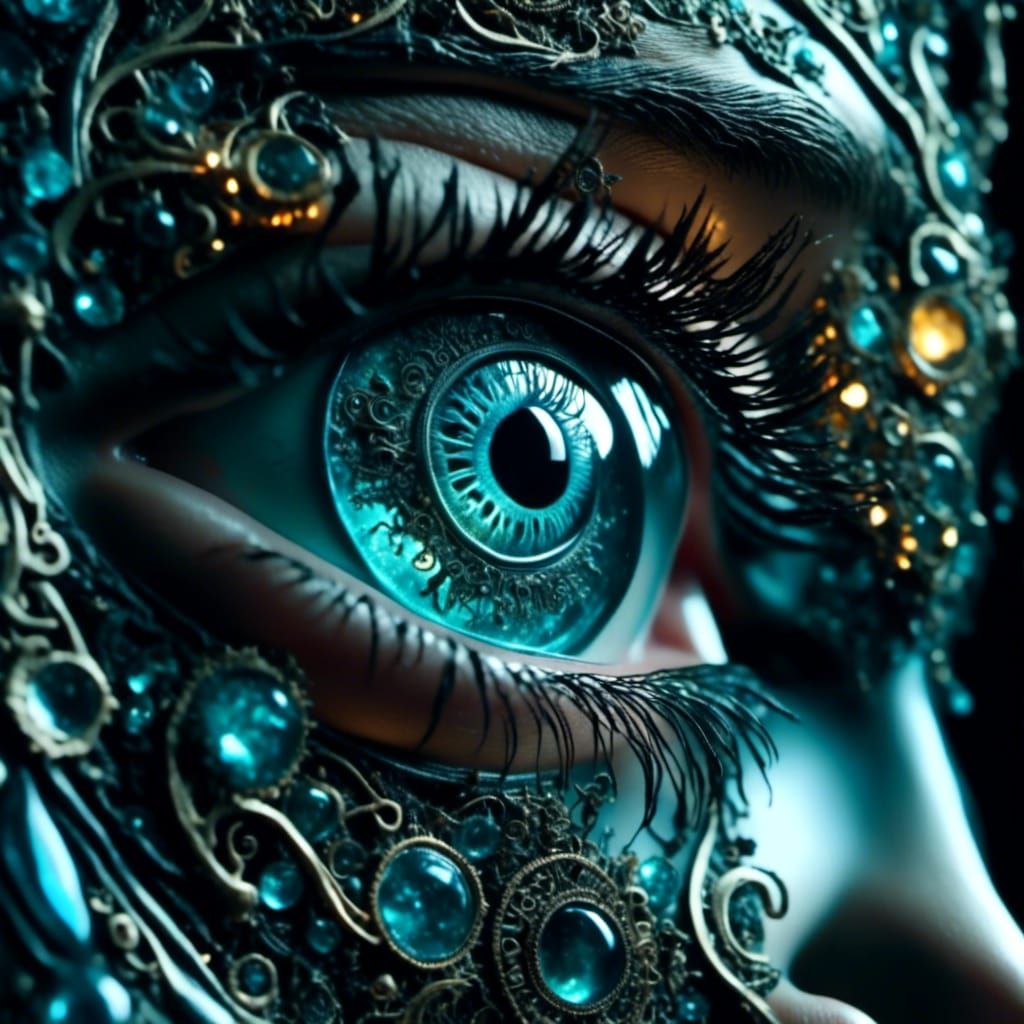 Surreal Bioluminescent Eye in Translucent Glass: 3D Render