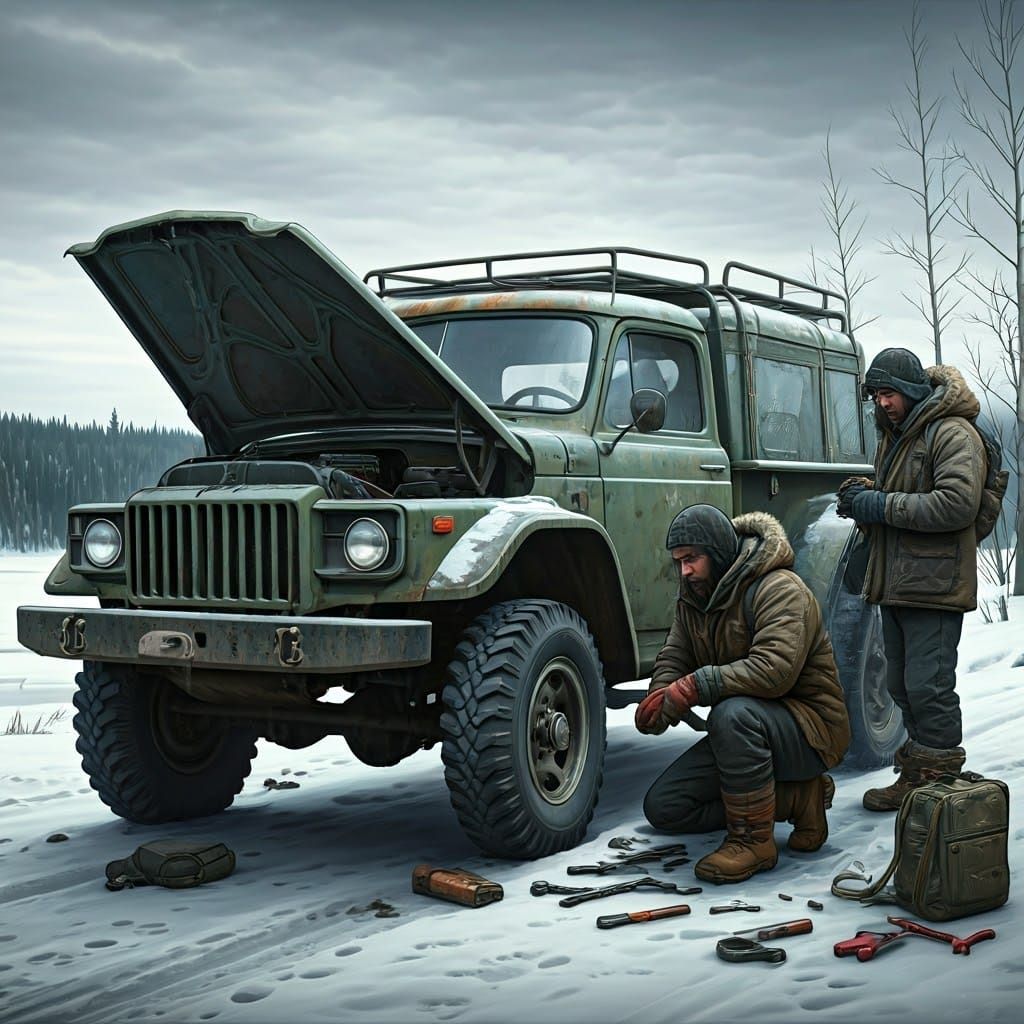 Survivalists Repair Truck in Frozen Quebec Landscape