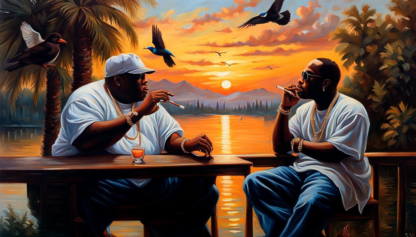 Tupac and Biggie: Alla Prima Sunset Painting