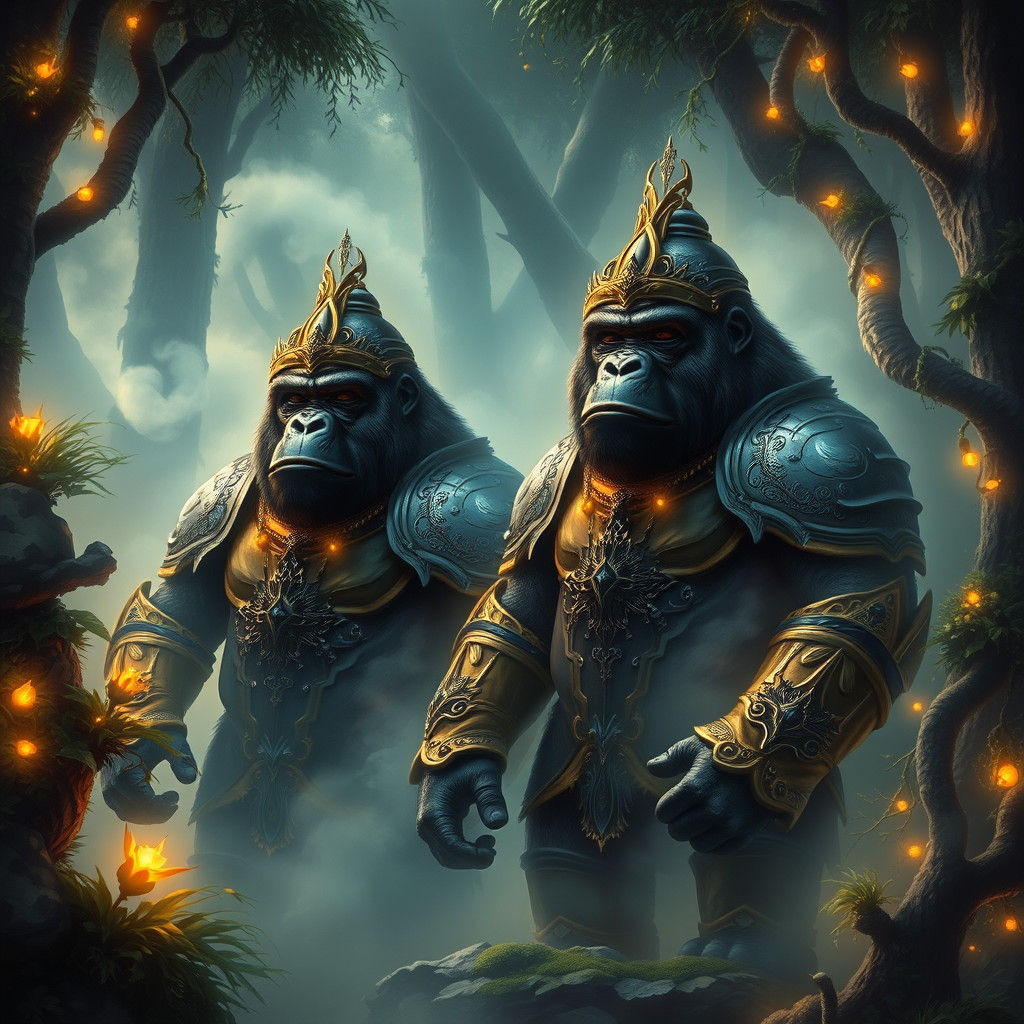 Armored Gorilla Warriors in Ethereal Forest