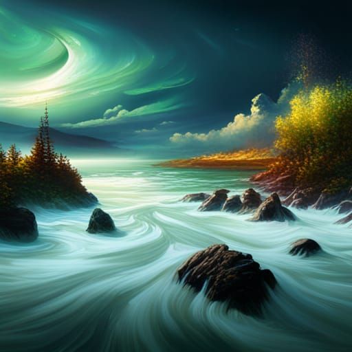 Seaside UFO Emerges: Detailed Matte Painting