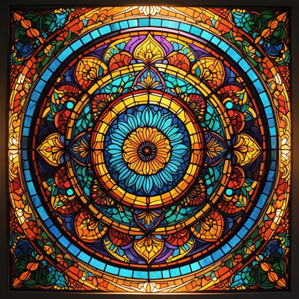 Vibrant Stained Glass Rangoli Mosaic