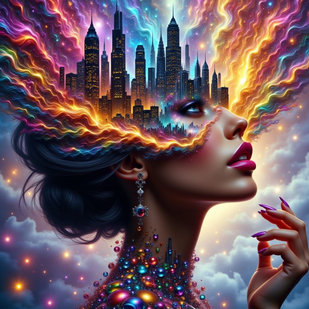 Cityscape Heart: Elegant Woman in Hyperrealistic Style