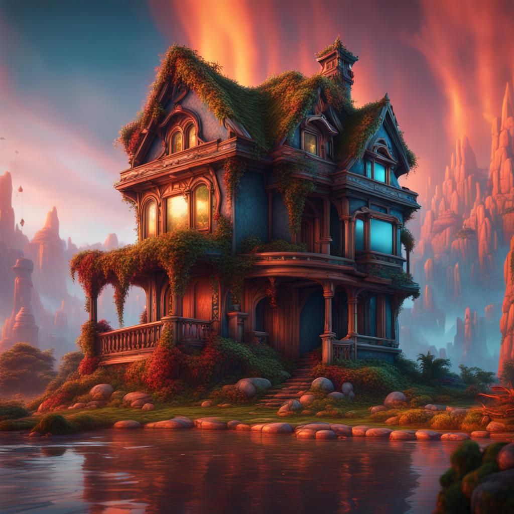 Abstract Home in Morning Light: Detailed Matte Painting