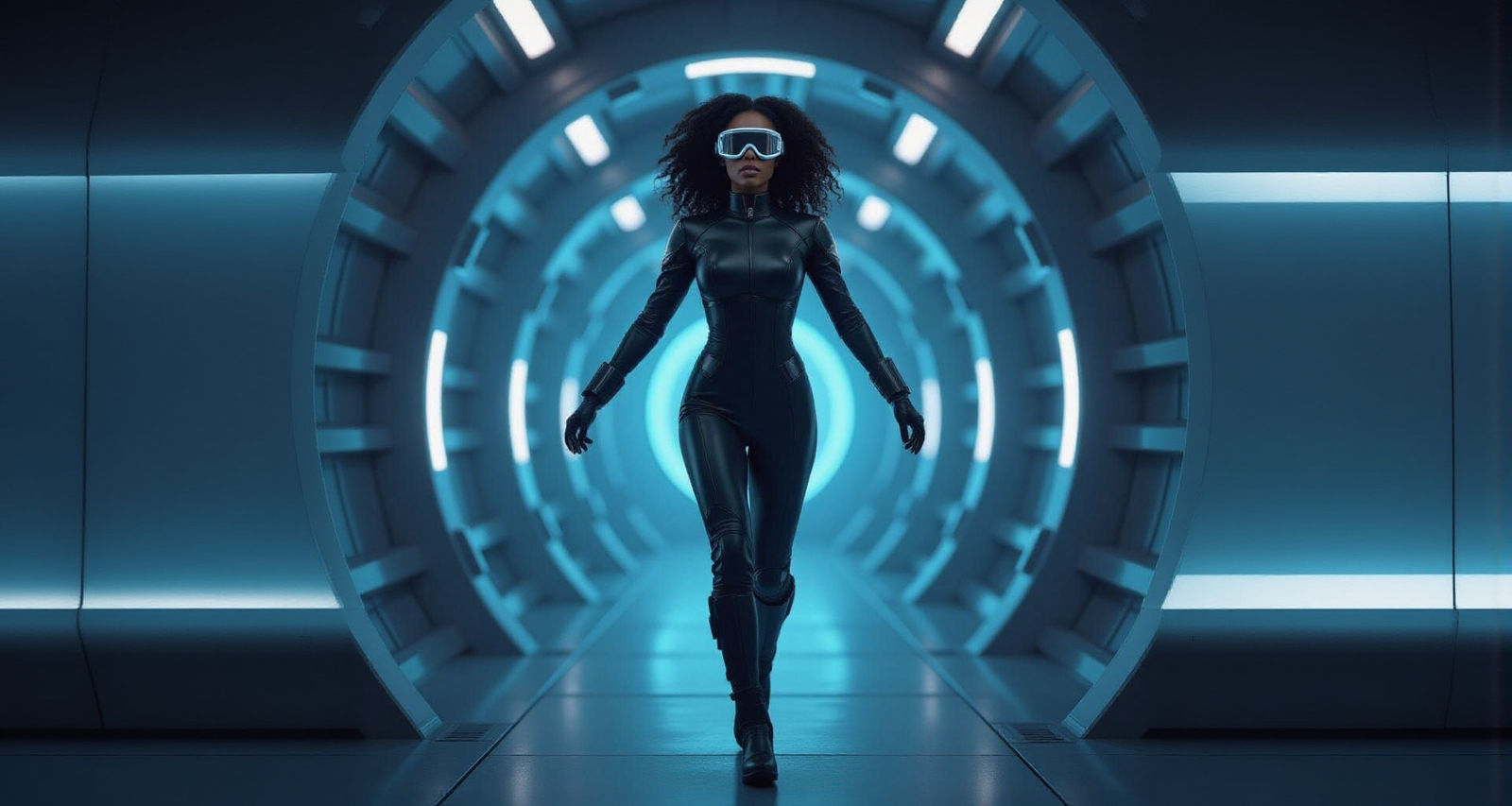 Futuristic Black Woman Ascends in Zero Gravity
