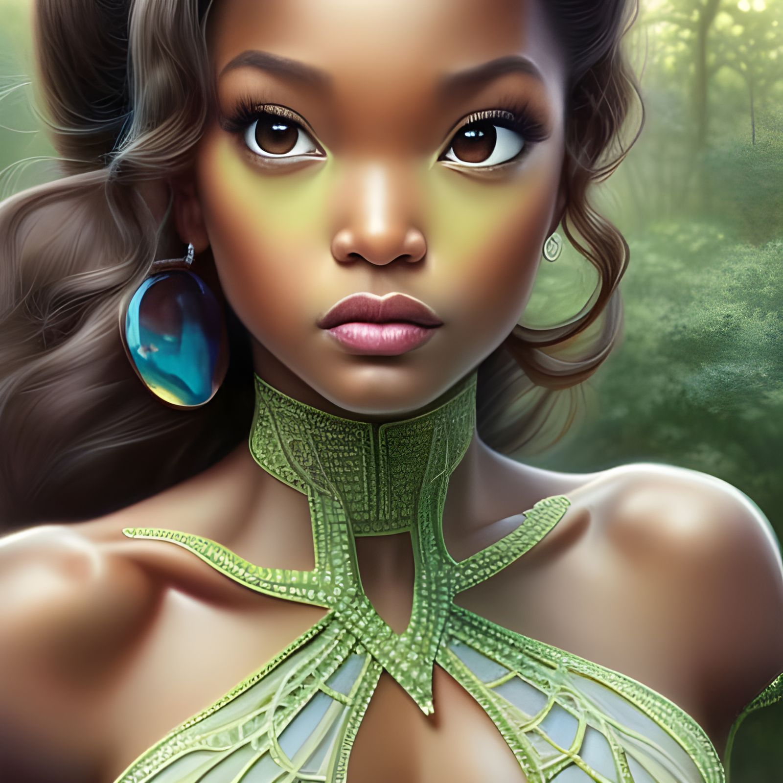 Hyperrealistic Portrait of Princess Tiana in Cafe