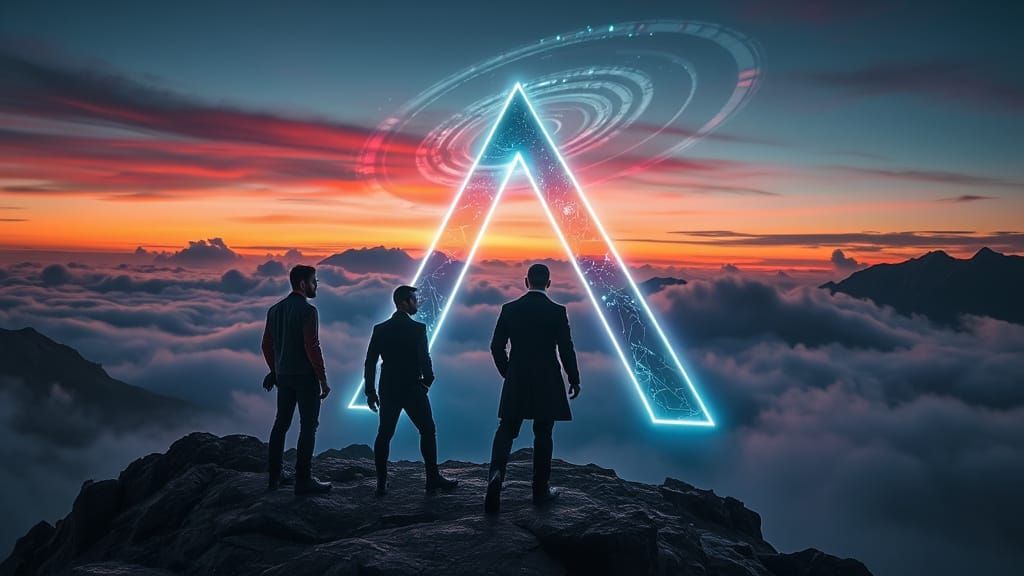 AI Hologram Meets Secret Agents on Mountain Ridge at Twiligh...