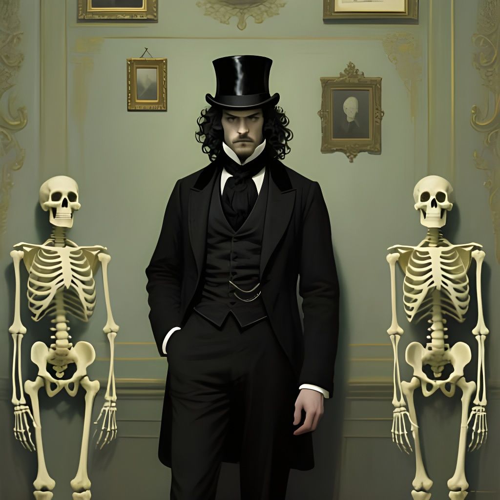 Victorian Gentleman Portrait with Skeletons in Oil Painting ...