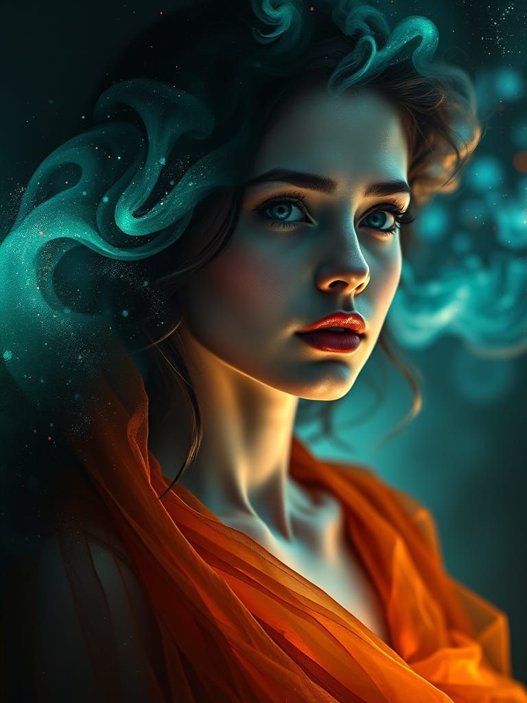 A highly detailed cinematic surreal portrait of a mysterious...