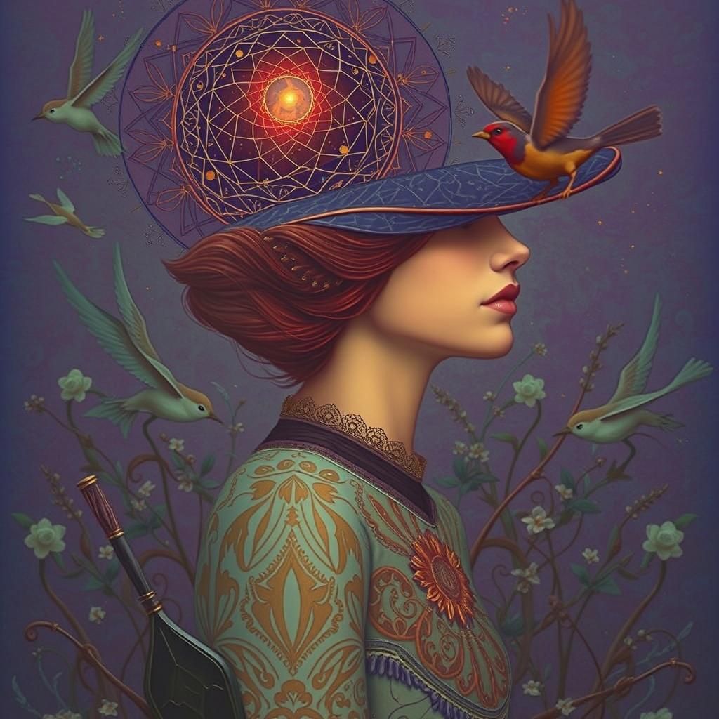 Pilgrim Woman in a Fairytale Magic Realism Style