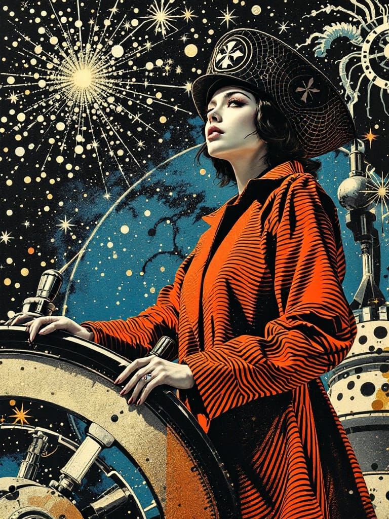 Psychedelic Pirate Woman in Atomic Age Style