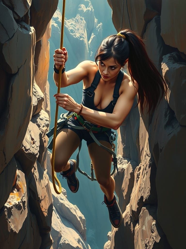 Athletic Climber Ascends Cliffside with Focused Intensity