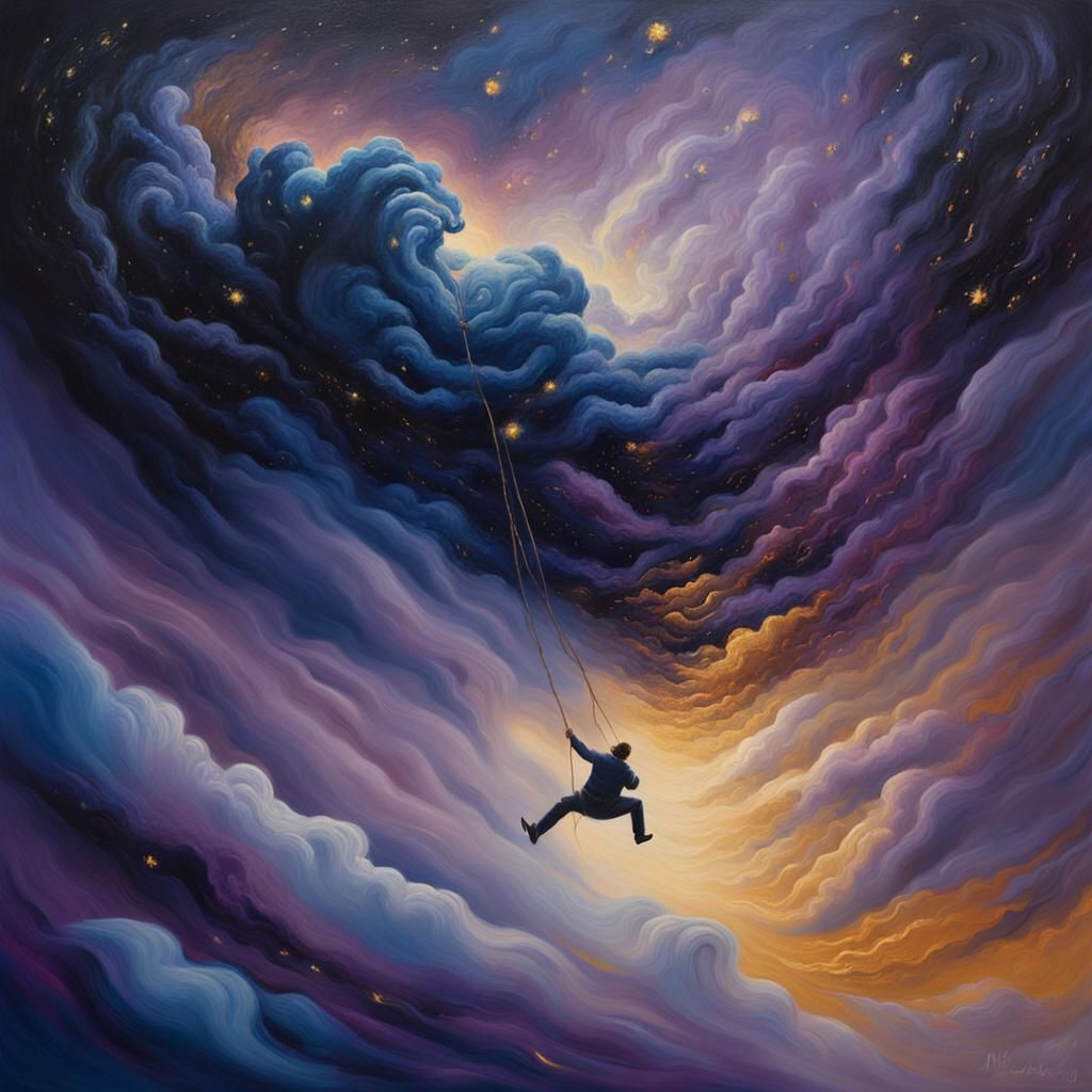 Surreal Descent into Darkness: An Oil Painting