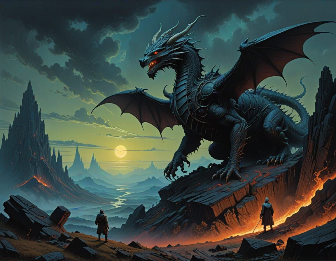 Majestic Wizard Summons Dragons in Epic Fantasy Scene