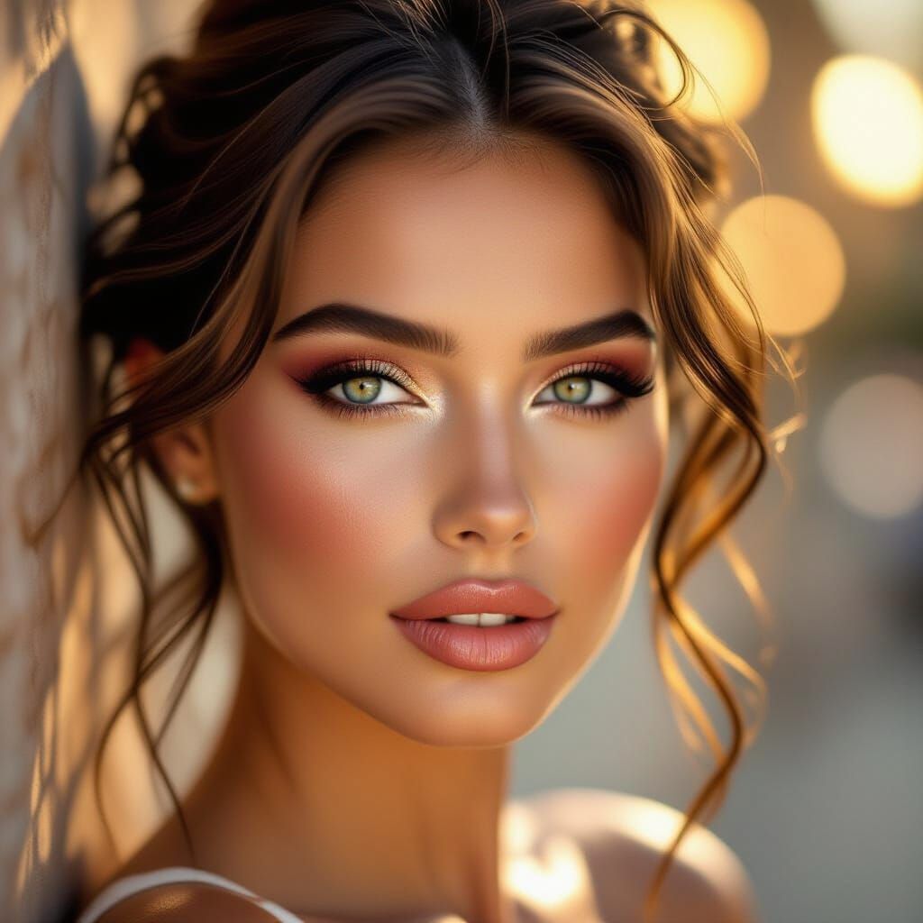 Glamorous Makeup Portrait in Golden Hour Glow