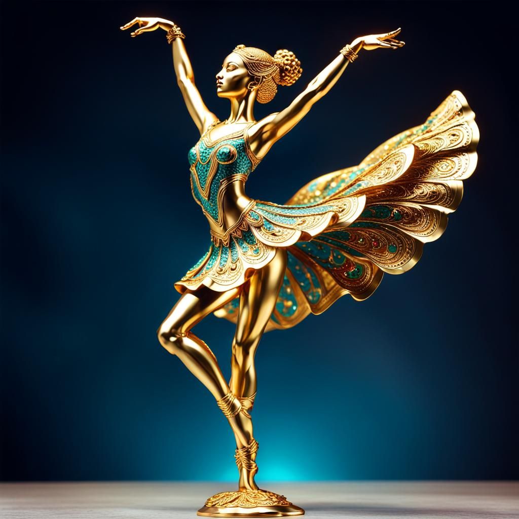 Golden Dancer Statue with Vivid Enamelling