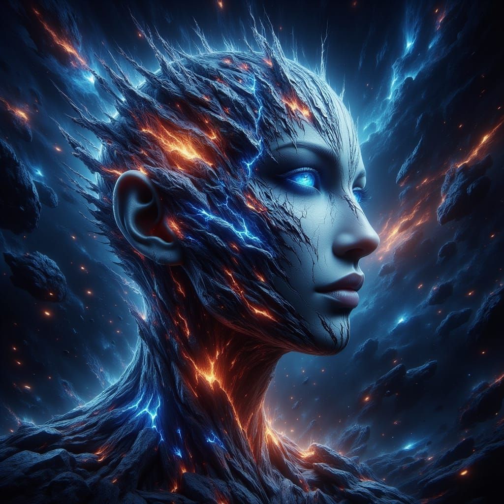 Surreal Abstract Face Blends into Cosmic Galaxy