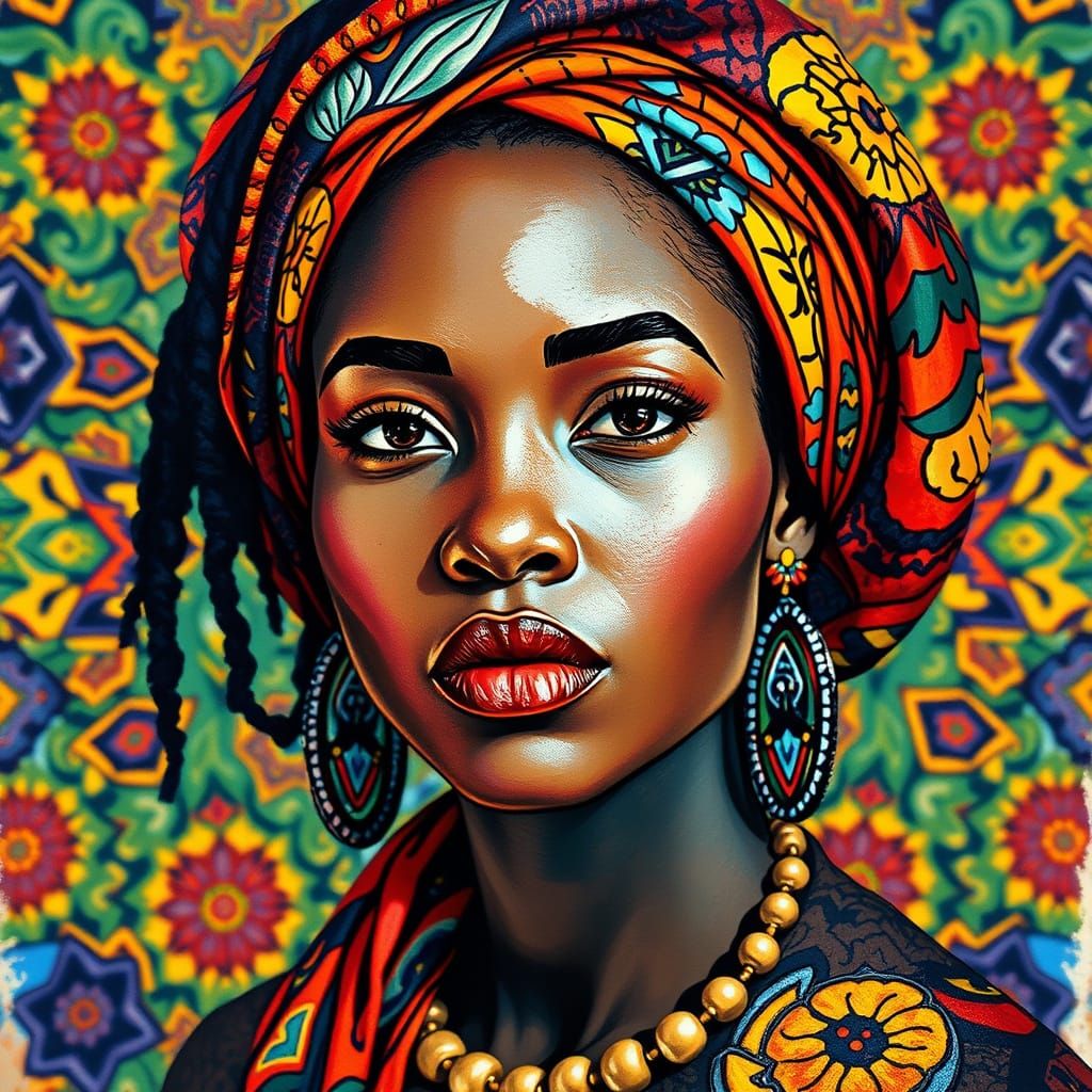 African Woman Portrait in Gouache and Watercolor Style