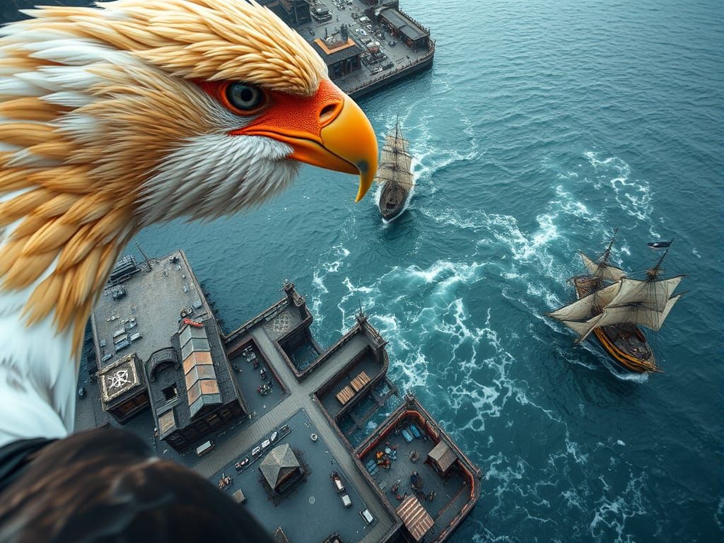 Bird's-Eye View of a Stormy Pirate Harbor