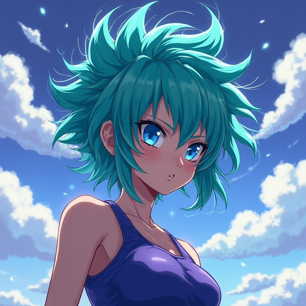 Singer with Electric Gohan Hair in Dreamy Futuristic Landsca...