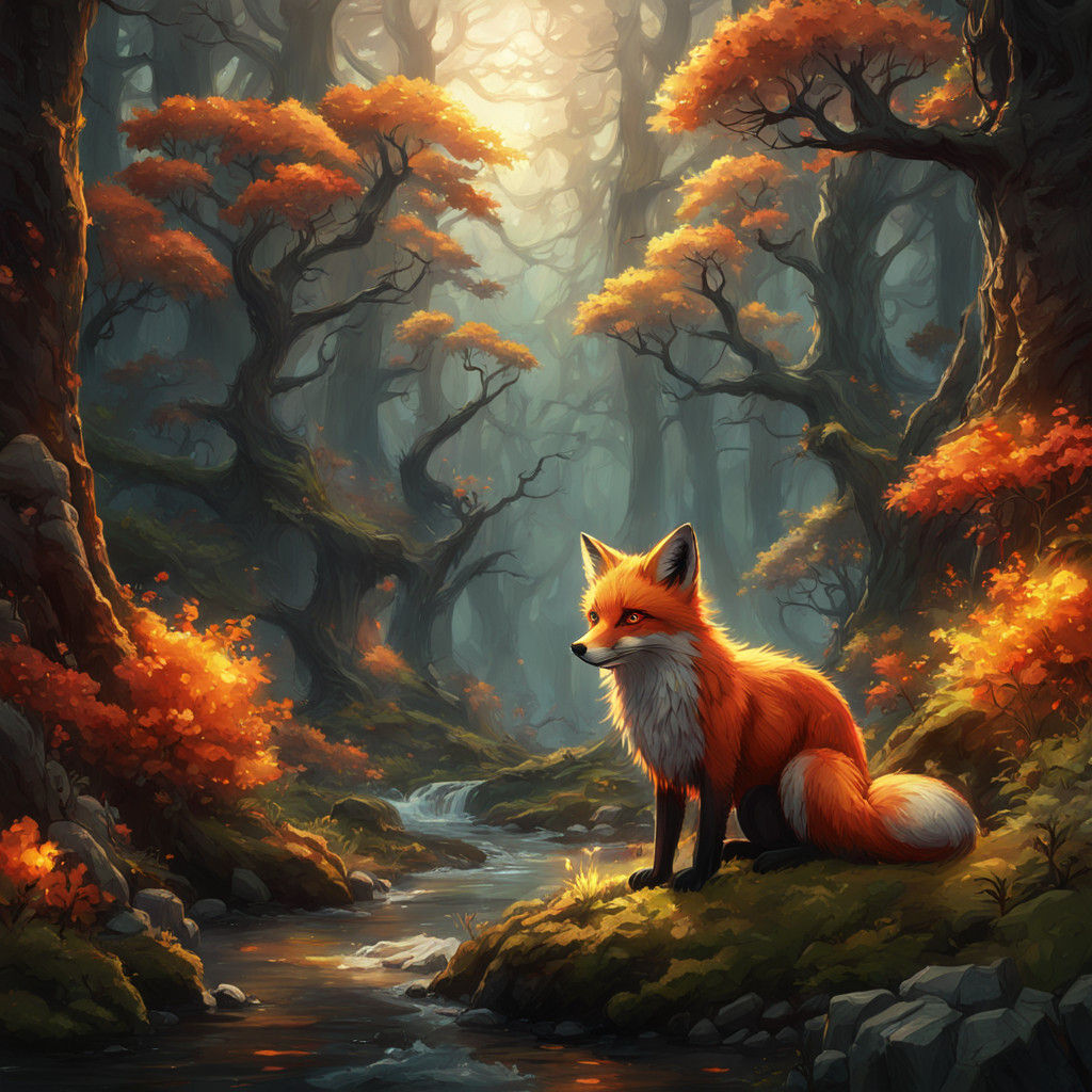 Fantasy Fox Ignites Ancient Mystic Forest