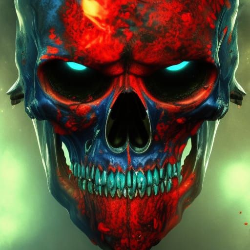 Detailed Blue Skull with Red Eyes: 8K Art