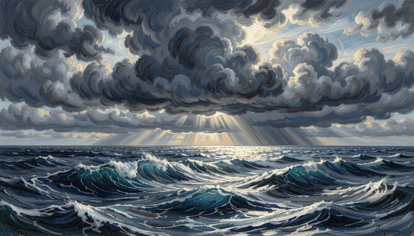 Turbulent Seascape Under Dramatic Storm Sky