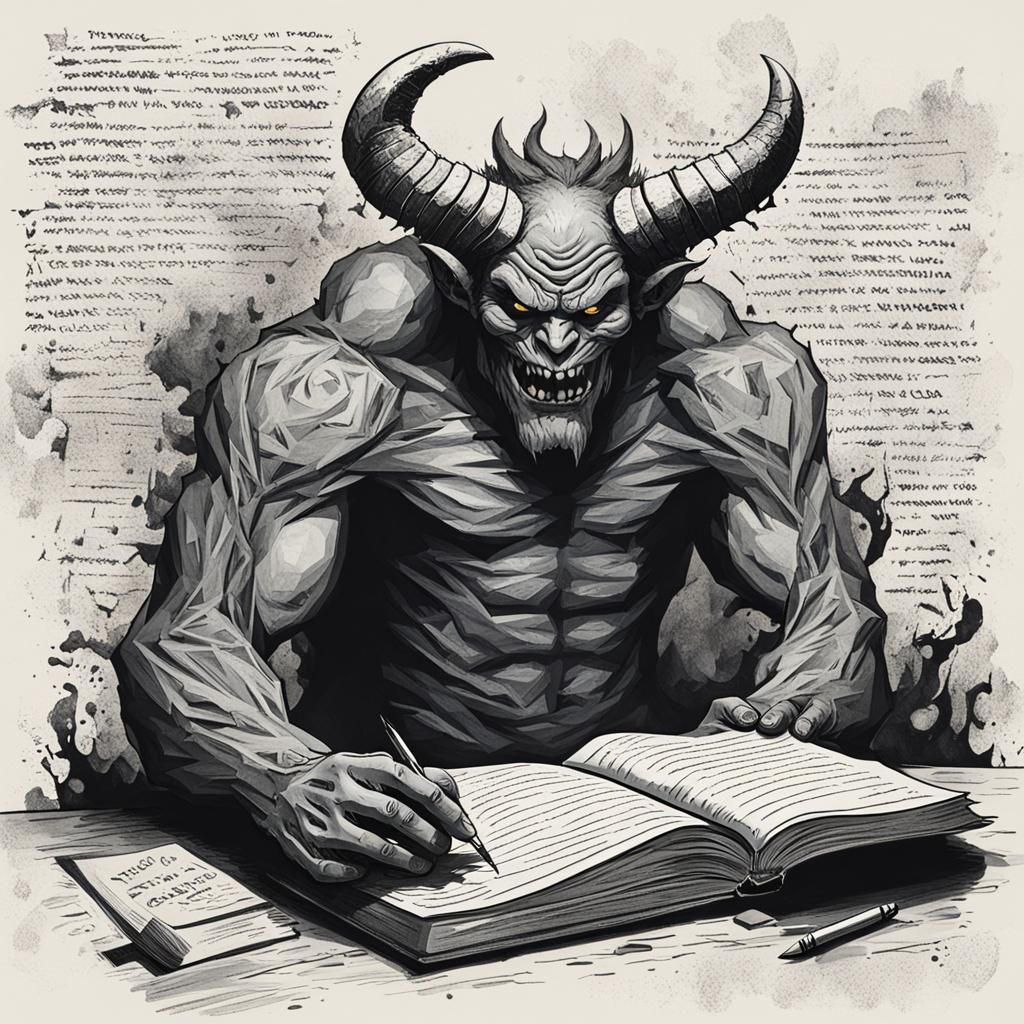 Stylized Writer's Block Demon Illustration