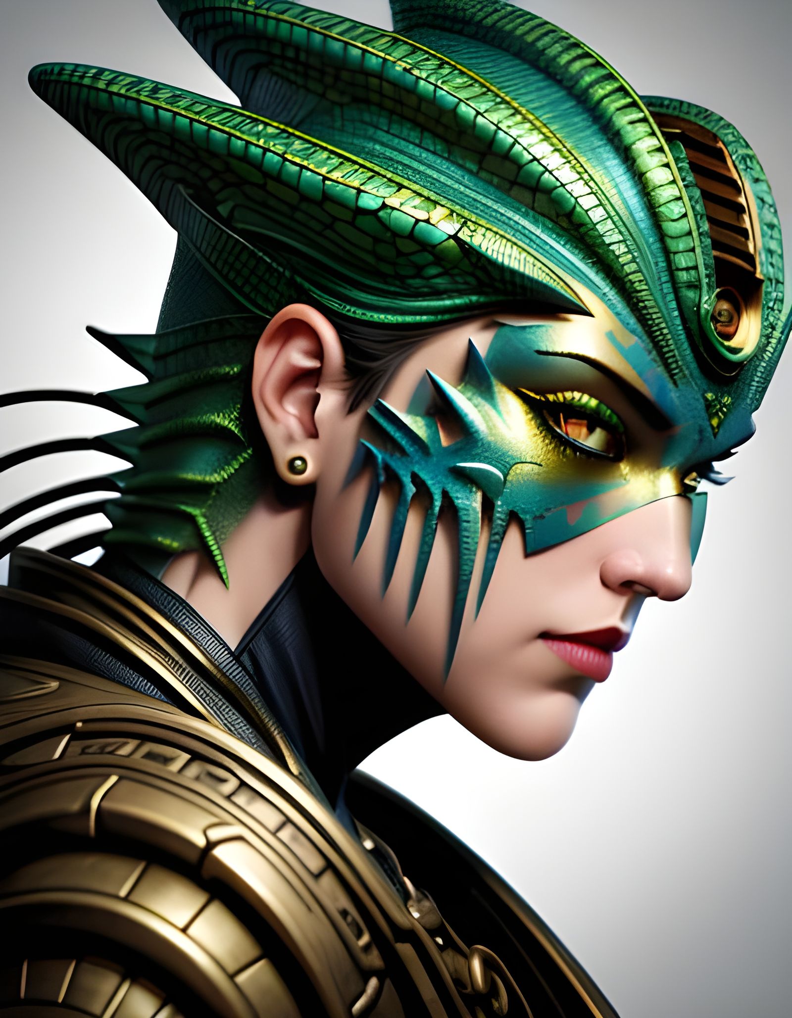 Lizard Goddess in Helmet: Comic Book Art
