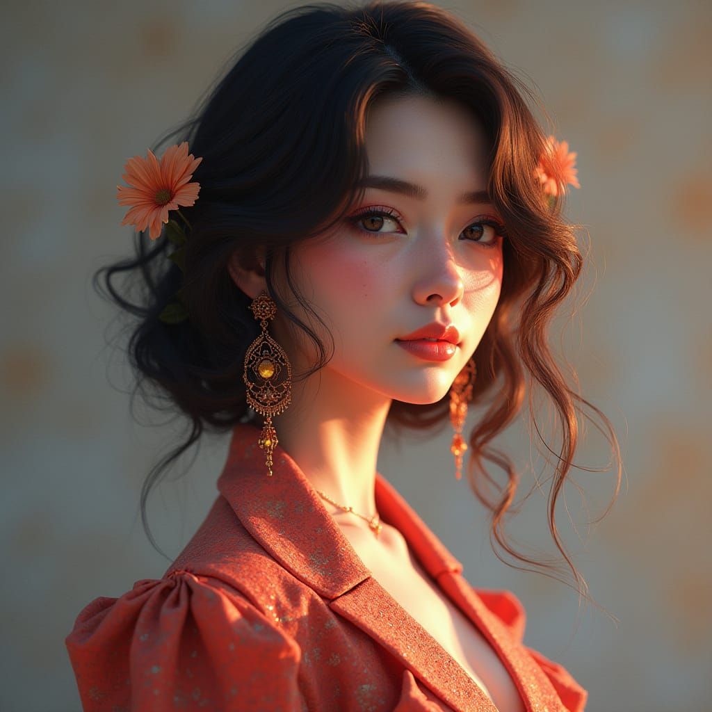 Elegant Woman Portrait in Fantastical Realism Style
