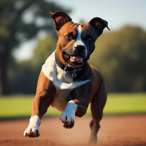 Staffordshire Bull Terrier Running Freely in Park