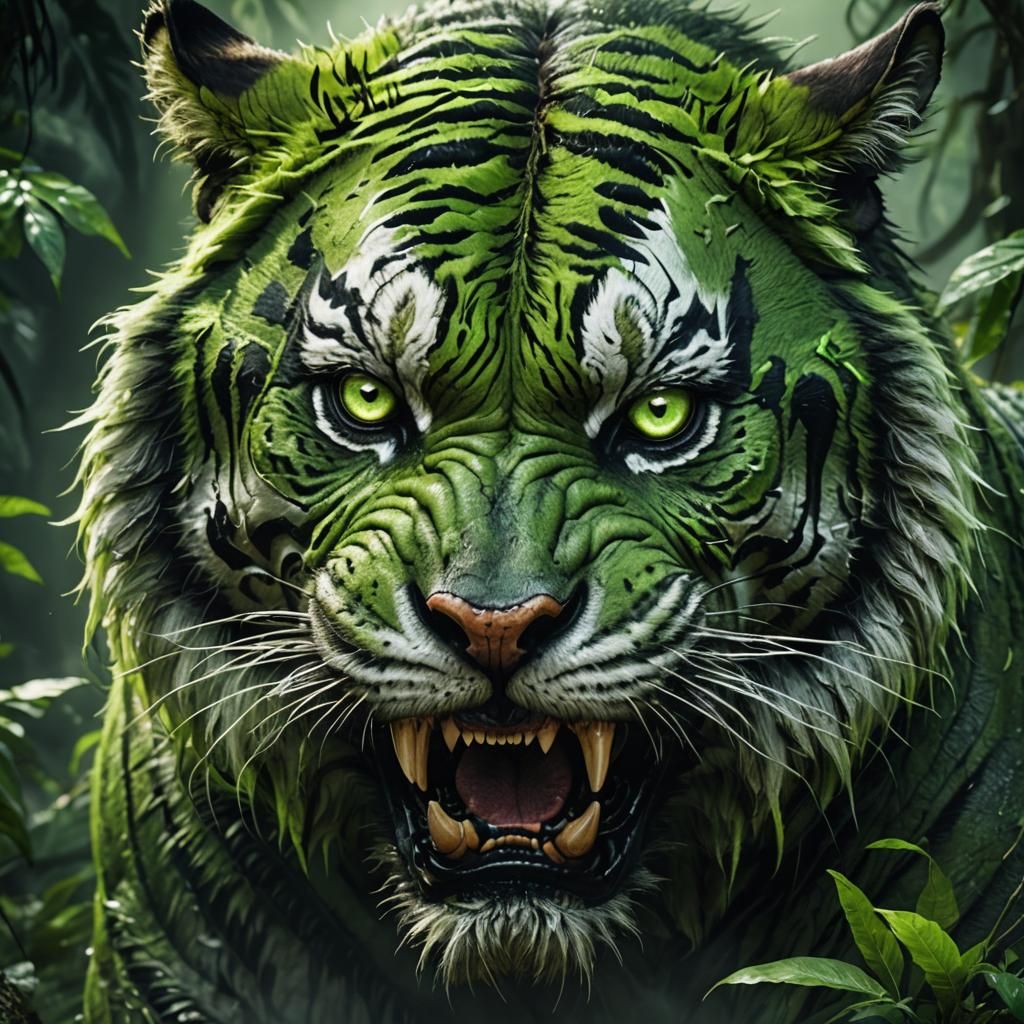 Zombie Tiger Portrait in Dark Fantasy Art