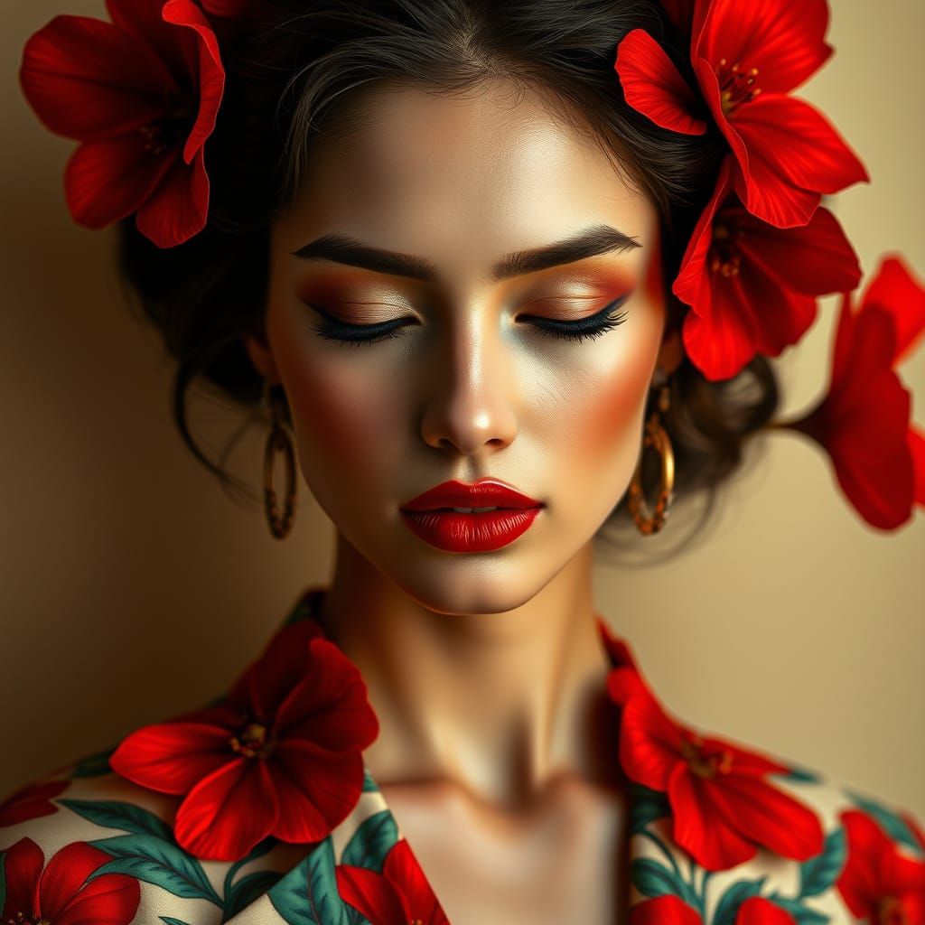 A model wearing a floral jacket