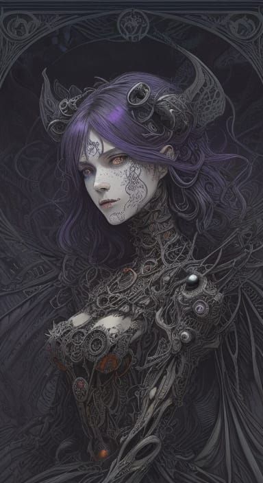 Dark Art Nouveau Demon Princess Peach with Industrial Machin...