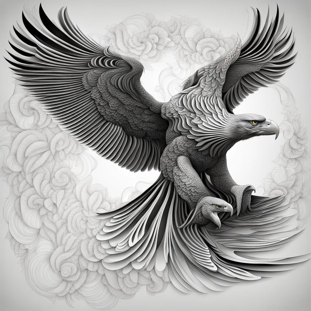 Abstract Eagle Fractal Vector Zentangle in 3D
