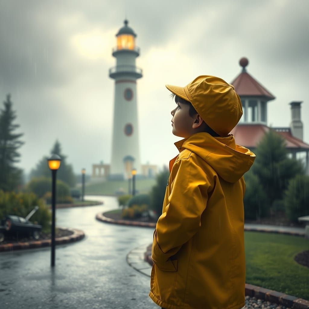 Boy at Misty Golf Course Imagines Stormy Voyage
