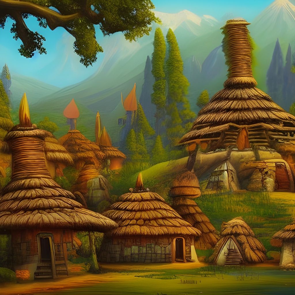 Alien Village by Poisonous Lake: Oil Painting