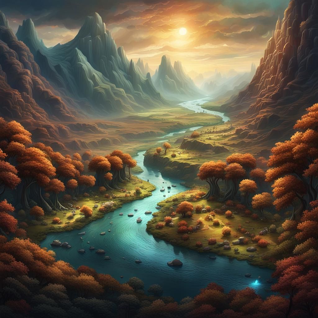 Valley River Journey: Fantastical Matte Painting